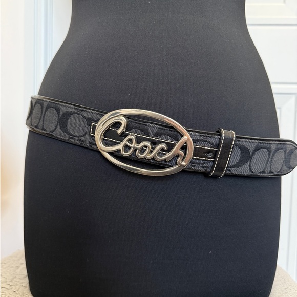 Coach Accessories - COACH SIGNATURE BELT LOGO BUCKLE LARGE BLACK SILVER